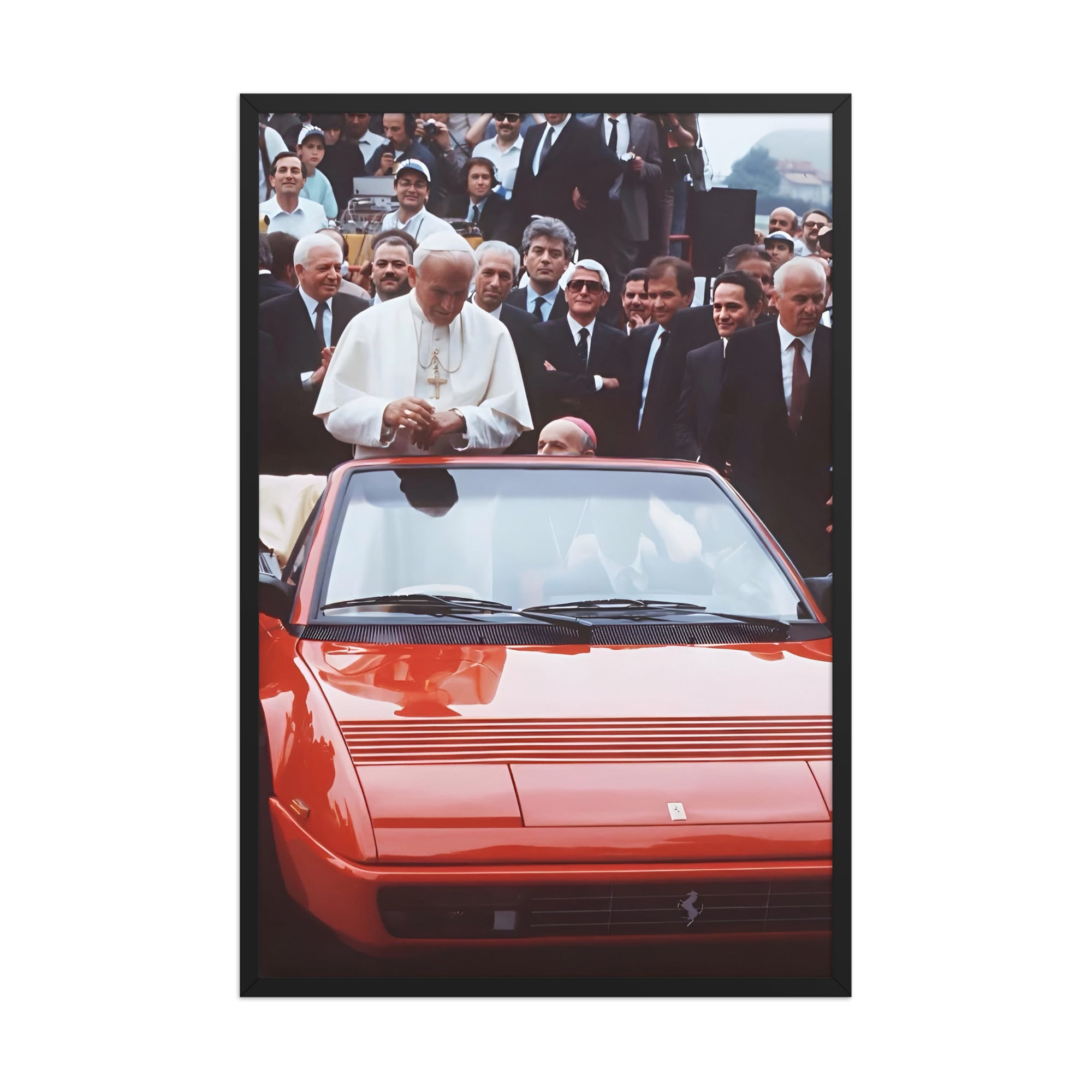 Front view of The Pope framed wall art featuring a bold automotive-inspired design, styled as modern wall decor for bedrooms, offices, and living rooms.
