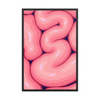 Brain Melt framed wall art featuring a fluid pink abstract composition with bold, playful shapes and a modern graphic style.