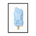 Countach Popsicle framed poster featuring a pastel blue Lamborghini-inspired car shaped like a popsicle on a clean white background.