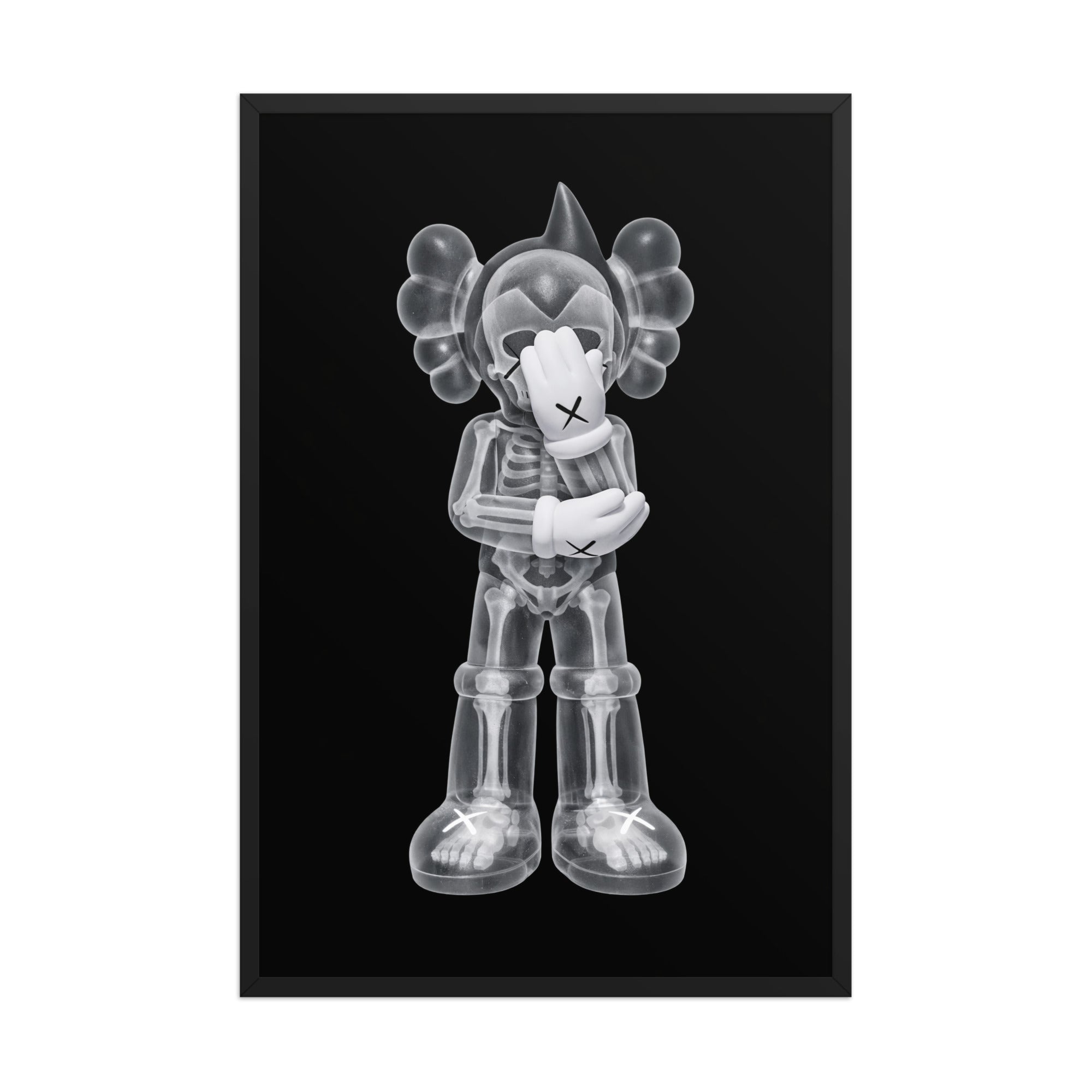 X-Rayed Astro Companion framed poster featuring a translucent Astro Boy-inspired figure with X-ray skeletal detail on a black background.