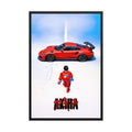 Anime Porsche framed poster featuring a red sports car and figure, modern wall art for men
