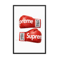 Boxing gloves framed poster on white wall, modern hypebeast-style wall art